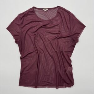 Garage Womens Sheer Mesh Short Sleeve Top Mauve Crew Neck Tee Size Medium